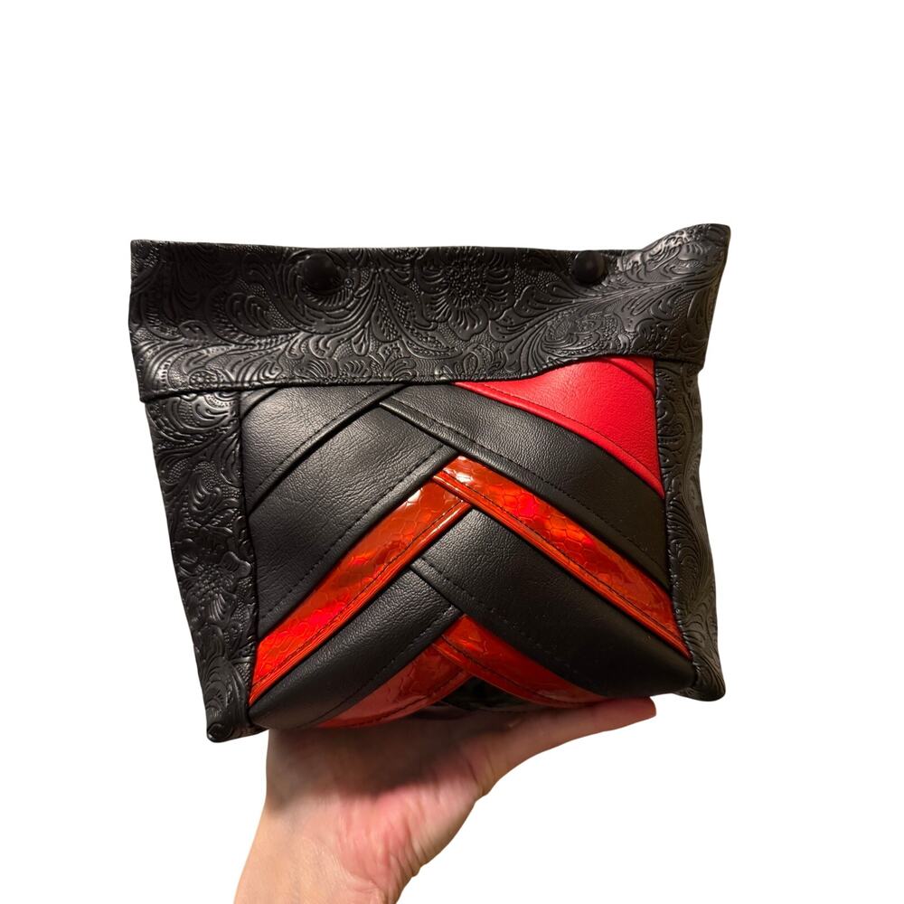 Chevron tooled vinyl pouch with snaps handmade